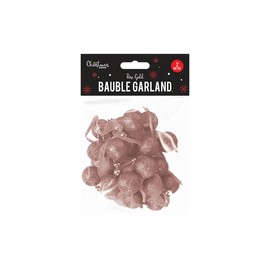 Rose Gold Bauble Garland 2m For Christmas- Christmas decoration- Christmas tree decoration -20 rose gold glitter baubles and 19 matching beads spread across a rose gold organza ribbon.