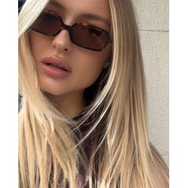 ADE WU Rectangle Sunglasses for Women Vintage 90s Style Cute Narrow Petite Square Sun Glasses (Tortoise shell/Brown)