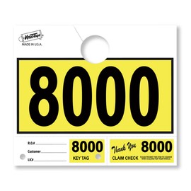 Versa-Tags 1000 Yellow Car Dealer Service Hang Tags Service Dispatch Numbers, Service Department Numbered Key Tags for Mechanic Repair Shop 3 Part Key Ring - Yellow (8000-8999)