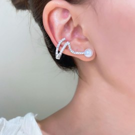 Ear Crawler Earrings for Women Gold Pearl Ear Cuff Rhinestone Pearl Stud Earrings Jewelry Gifts for Women