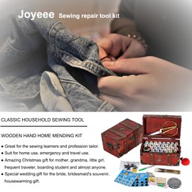 Joyeee Wooden Sewing Kit - Premium Sewing Suit Box with Complete Sewing Accessories for Repairing Clothes, DIY Hobby Household Sewing Tools for Grandma Mother Girls Beginners, Portable for Travel and
