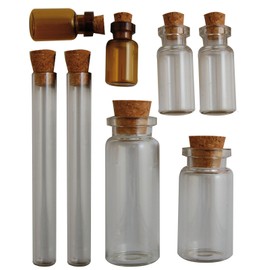 Vaessen Creative Vintage Glasfläschchen mit Korken x8, Metal, transparent, 5 x 2 x 2 cm, 8-Einheiten