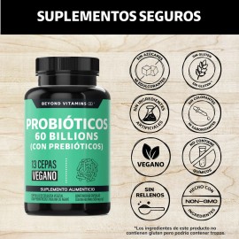 Probioticos 60 Billion Ufc  Prebiticos (prebiotic) 13 Cepas  Tecnologa De Microencapsulacin 4 Capas - Vegano - Digestion - Fibra - Vitaminas Mujer... 