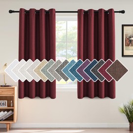 H.VERSAILTEX Linen Blackout Curtain 54 Inches Long for Bedroom/Living Room Thermal Insulated Grommet Linen Curtain Drapes Primitive Textured Burlap Effect Window Drapes 1 Panel - Heather Burgundy