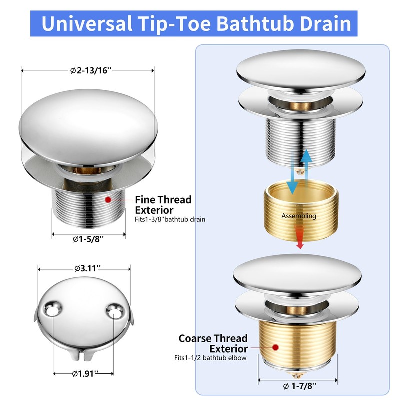 Upgrade Tip Toe Bathtub Drain Conversion Kit Assembly, Tub Drain