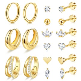 Gold Flat Back Stud Earrings for Women Hypoallergenic Surgical Stainless Steel Flatback Stud Earring Set a