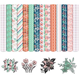 Tintnut Candy Boho Permanent Adhesive Vinyl-12 Sheets 12 * 10inches Candy and Flowers Pattern Self Adhesive Vinyl Candy Boho Permanent Vinyl for Mugs Compatible with Sillhoutte Cameo and Cricut