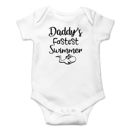 Daddys Fastest Swimmer - Funny Cute Fathers Day Gift - Infant Baby Bodysuit (White, 12 Months)