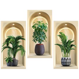 milaosk 3D Wall Art Stickers Simulated Potted Green Plant Wall Stickers Vinyl Murals Removable Realistic Wall Decals for Bathroom Living Room Kitchen Office Decor Wallpaper(11,8”X23,6”)