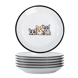 Bicuzat Cute Cartoon Animals Pattern Ceramic Sauce Dishes, Seasoning Dishes, Sushi Soy Dipping Bowls, Appetizer Plates, Dessert Plates, Little Cat Bird Feeding Bowls, Set of 6-Corgi-A-5 Inch