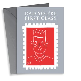 Cute illustrated stamp to crown the king of the family, Dad you're first class