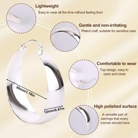 Chunky Hoops Earrings, Round Hoop Earrings for Women Lightweight Thick Hoops Earring Stylish Jewelry Gifts for Women (Silver)