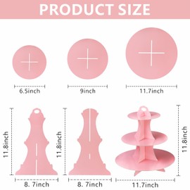 3-Tier Cardboard Cupcake Stand,Pink Cupcake Stand Tower for Birthday Wedding DIY Dessert Decoration
