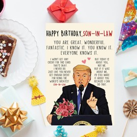 Funny Birthday Card for Dad Grandpa Husband, Happy Father's Day Birthday Cards Gifts From Son Daughter, Perfect Trump Bday Decorations Card for Father Grandfather Stepfather Husband (To SON-IN-LAW)