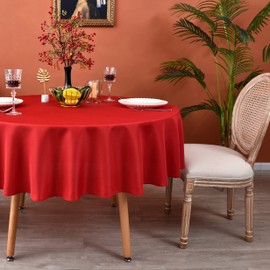 MEANMOY Red 210 GSM Water & Stain Resistant Round Tablecloth for Circle Table - Solid Small 48 Inch Table Cloth Cover in Wrinkle Free Durable Washable Polyester Fabric for Wedding, Party, Banquet