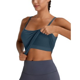 MathCat Workout Tops for Women with Built in Bra Camisole Workout Tank Tops Adjustable Thin Straps Yoga Tank Tops Caribbean Blue