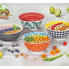 Cilio Amici Decorated Porcelain Bowl, 17 Ounce Capacity, 6" D x 2.75" H, Set of 6, Dots Pattern
