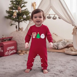 BemeyourBBs Newborn Baby Boy Fall Winter Clothes Long Sleeve Romper Jumpsuit Cute Infant One Piece Outfit (Christmas Tree Santa Reindeer Red, 6-12 Months)