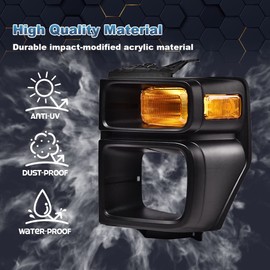 PIT66 Headlight Trim Bezel with Parking Turn Signal Light,Compatible with 08-14 Ford E150 E250/08-19 E350 Super Duty Headlamps Trim Bezel Pair Set