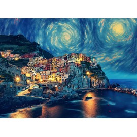 Cinque Terre at Night, 500 Pieces Jigsaw Puzzles, Challenging Puzzle Perfect for Adults, Family Game Nights, 20.5 * 15.0 in