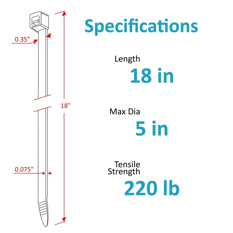 Large Zip Ties 18 inch, 50 Pack, Long Zip Ties
