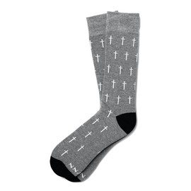 Men's Alynn Designer Faith Gray Holy Cross Inspirational Novelty Dress Crew Socks