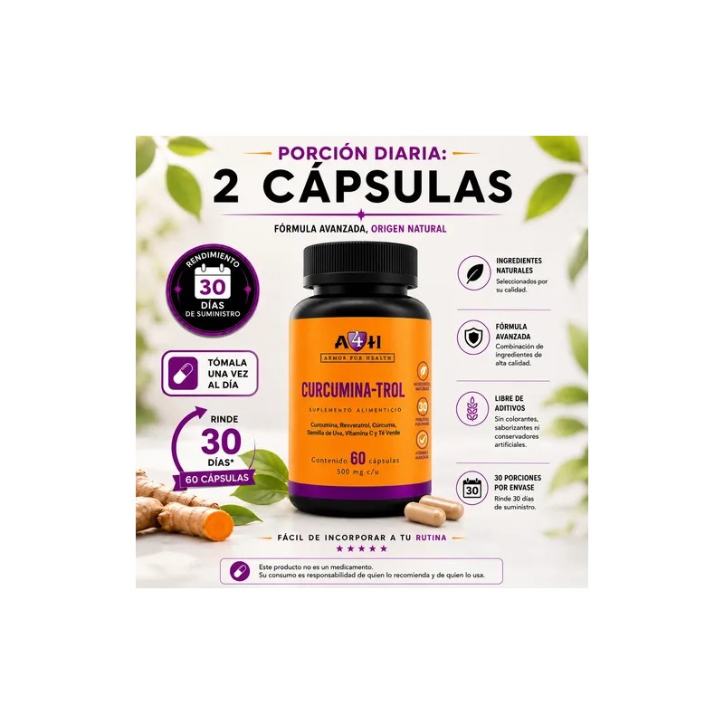 Suplemento A4h Resveratrol Curcumina Antioxidante 60 Caps