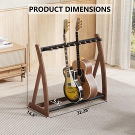 Multi Guitar Stand Heavy Duty - Wood Floor Stand for Electric Guitar and Bass, Adjustable Non-Slip Guitar Rack, Holds Multiple Guitars & Basses (Electric Guitar Stand, Bass Stand, Wood Guitar Stand)
