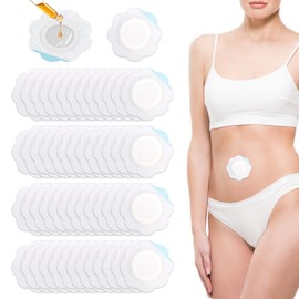 50pcs Castor Oil Pack Wrap for Belly Button, Self-Adhesive Patches High Water Absorption Pad Castor Belly Button Wrap Waterproof Cover Oil-Proof Compress Oil Not Included(White)