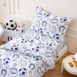 LONAVA Toddler Kids Comforter Set - 4 Pieces Toddler Bedding Sets for Boys Girls Children, Ultra Soft Microfiber Bed in A Bag with Flat Fitted Sheets, Ball Sports