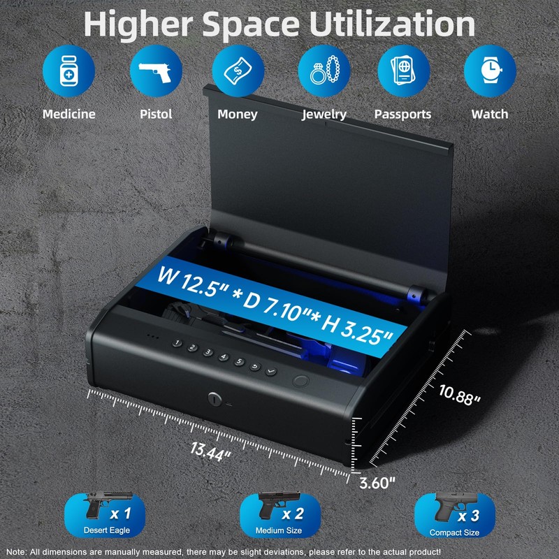 PINEWORLD Biometric Gun Safe For Handgun, Pistol Safe with Fingerprint/Backlit