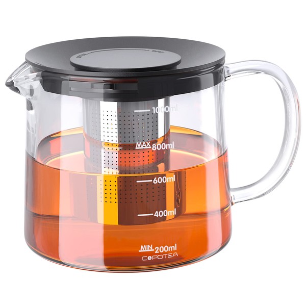 COPOTEA Glass Teapot with Removable Infuser, Tea Pot 1000ml/33OZ Stovetop Safe Tea Kettle for Blooming Tea & Loose Leaf Tea, Premium Tea Maker with Gift Box