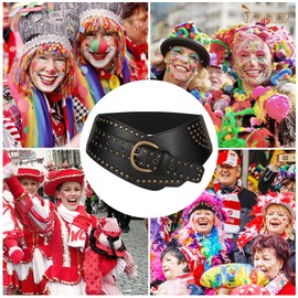 JasGood Women's Vintage Wide Elastic Belt Rivets Stretch Waist Belt Carnival Cosplay, black