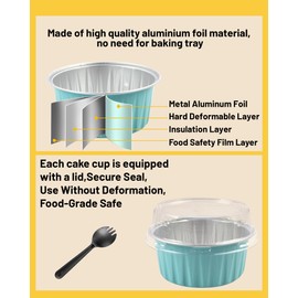 Tikxlafe - Moldes pequeños de papel de aluminio con tapas de 142 g, moldes desechables para cupcakes y pasteles,50 unidades, moldes redondos para hornear, color azul