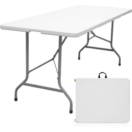 Byliable Folding Table 6ft Portable Heavy Duty Plastic Fold-in-Half Utility Foldable Table Plastic Dining Indoor Outdoor for Camping, Picnic and Party, White