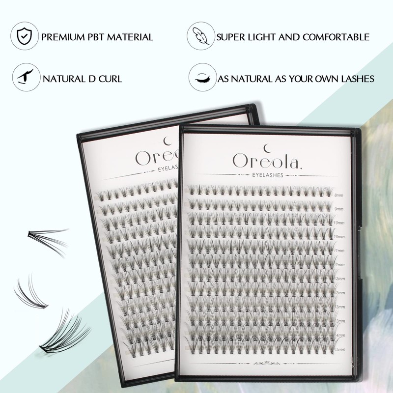 Oreola 20D Cluster Eyelashes, Individual 0.07D, 8-15 mm, Mixed Length,