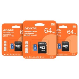 Kit de 3 Tarjetas de Memorias Micro ADATA 64 GB (AUSDX64GUICL10A1-RA1) con Adaptador Color Negro con Azul A1 (Clase 10) grabación de vídeo Full HD 1080p