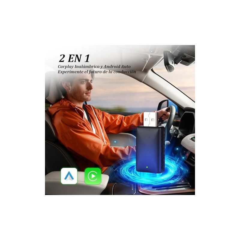 Mini Adaptador Automatico inalámbrico, 2026 Inalambrico Adaptador CarPlay/Android 2 en