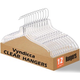 Vyndicca 12 Pack Clear Plastic Hangers,Shirt Hanger Clear Hangers with 360 Swivel Metal Hook,Heavy Duty Dress Hangers Coat Hangers for Clothes Shirts Dresses,16.7 Inch