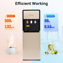 Bottom Loading Water Dispenser, Floor Standing Hot&Cold Water Dispenser for 5 Gal Bottles w/ 3 Temperature Settings & Indicator Lights for Home Office and Living Room (Champaign Gold)