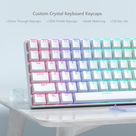 Womier Keycaps - Crystal Jelly Keycaps 60 65 75 100 Percent, Shine Through Key caps White Set, Custom 130 Keys OEM Profile for 61/68/84/87/98/100 Cherry Gateron MX Mechanical (Backlit White)