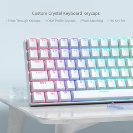 Womier Keycaps - Crystal Jelly Keycaps 60 65 75 100 Percent, Shine Through Key caps White Set, Custom 130 Keys OEM Profile for 61/68/84/87/98/100 Cherry Gateron MX Mechanical (Backlit White)