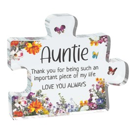 Auntie Gifts - Important Piece - Acrylic Jigsaw Puzzle Plaque Keepsake Gift for Aunt, 100mm x 100mm Christmas Birthday Present from Niece Nephew