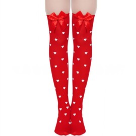 Heanvmyss Knee High Socks with Satin Bow,Stockings for Girls Women,Hold ups Stockings,Thigh High Socks,Long Socks Over The Knee,Opaque School Stocking for Valentine's Day Favors