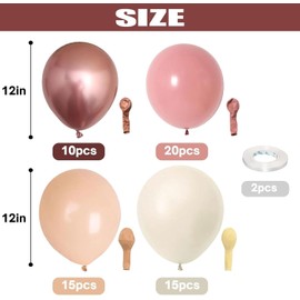 Balloons Pink Beige, Pack of 60 12 Inch Retro Dusty Pink Metallic Rose Gold and White Sand Balloons for Boho Girls Baby Shower Wedding Birthday Shower Party Decoration