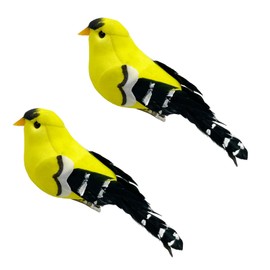 LWINGFLYER Artificial Birds Realistic 2 Pack Clip on Foam Feathered Bird Ornaments Figurines for Spring Christmas Tree Decoration Wreaths Crafts Party Home Decor (Yellow Birds Finch)
