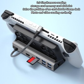 Jectse Estación de Acoplamiento 10 en 1 para Steam Deck y ROG Ally con Interfaz Multimedia HD 4K a 60 Hz, Puerto de Red de 1000 Mbps, Ventilador de Refrigeración Dual, Carga USB C PD