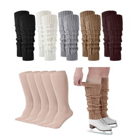 Chuarry 10 Pairs Skating Leg Warmer for Women Girls Knitted Long Leg Warmers ice Skating Socks Boot Socks for Figure Skating (Black,White,Light Gray,Coffee,Khaki)