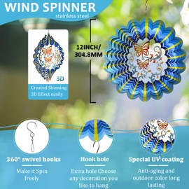 Hippolytusiart Butterfly Wind Spinner Hanging,12In 3D Wind Spinners Outdoor Butterfly Gifts for Women Mom Grandma Wife Father,Mandala Wind Spinner Garden Decorations Yard Art Christmas Ornament