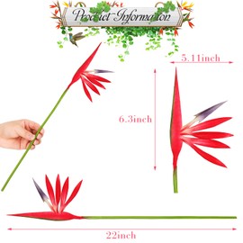10 Pieces Bird of Paradise Artificial Plant 22 Inch Hawaiian Tropical Flowers Faux Flowers Bouquet Large Elegant Green Plant for Home Garden Decoration Office Verandah Wedding Decor Supplies (Red)